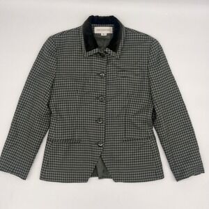 Vintage Jones‎ NY 100% Wool Blazer 6 Olive Houndstooth Equestrian Jacket USA